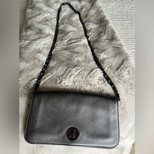 Tory Burch Crossbody Chain Detail Gunmetal Grey